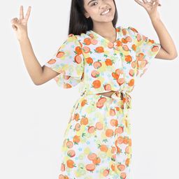 StyleStone Girls Yellow & Orange Tropical Printed Crepe A-Line Dress-image-72
