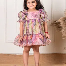 Li'l Angels Girls Floral Printed Organza A-Line Dress-23