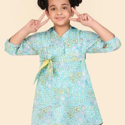 Fabindia Girls Floral Printed Shirt Collar Tie-Ups Cotton A-Line Dress-image-57