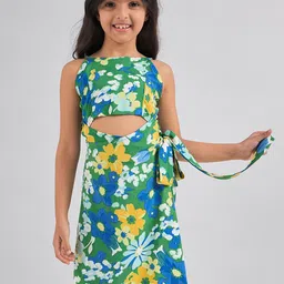 Stylo Bug Girls Floral Printed Shoulder Straps Smocked Cotton A-Line Dress-image-21
