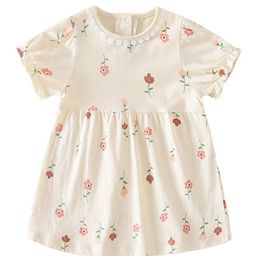 StyleCast x Revolte Girls Beige Floral Printed Cotton A-Line Dress-image-5
