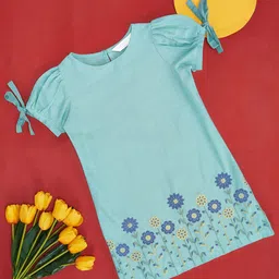 AKKRITI BY PANTALOONS Floral Embroidered Puff Sleeves Cotton A-Line Dress-picture-23