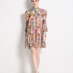 JC Collection Printed Puff Sleeves A-Line Dress-image-83
