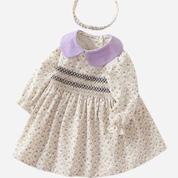StyleCast Girls Purple Floral Printed Peter Pan Collar Cotton A-Line Dress-image-74
