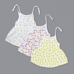 Born Babies Girls Pack Of 3 Print Sleeveless Knot Frock Organic Cotton A-Line Dress-16