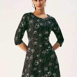 DressBerry Floral Printed Round Neck A-Line Dress-image-29