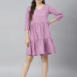 DEEBACO Lavender Polka Dot A-Line Dress-picture-17