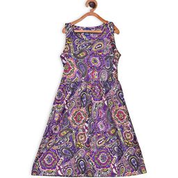 SWEET ANGEL Girls Purple & Pink Paisley Printed Pure Cotton Fit & Flare Dress-image-40