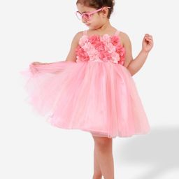 KidsDew Girls Shoulder Straps Floral Self Design Fit And Flare Dress-image-56