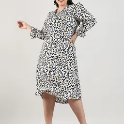 Instafab Plus Animal Print Puff Sleeves A-Line Dress-image-16