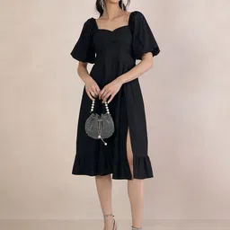 Femella Poplin Sweetheart Neck A-Line Midi Dress-picture-45