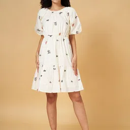 Honey by Pantaloons Floral Printed Puff Sleeve Gathered & Tie-Up Cotton Fit & Flare Dress-picture-20