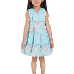 Peppermint Girls Tie-Up Floral Printed Cotton Tiered A-Line Dress-image-64