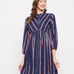 Ruhaans Women's Striped Crepe A-Line Dress-picture-18