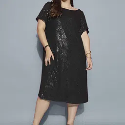 Curvy Lane Women Embellished Crepe A-Line Dress image 1