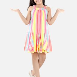 StyleStone Multicoloured Striped Crepe A-Line Dress-8