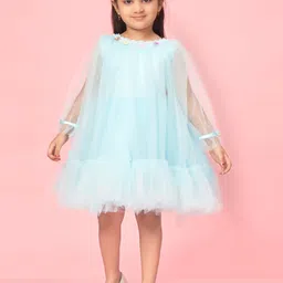 Muhuratam Girls Embellished Puff Sleeves Ruffled Fit & Flare Dress-image-31