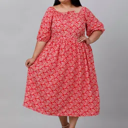 sindrellastorie Plus Size  Square Neck Floral Printed Crepe A-Line Dress-picture-20