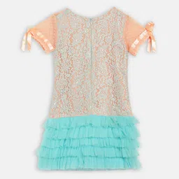 Butterfly Blush Girls Peach-Coloured Self Design A-Line Dress-picture-9