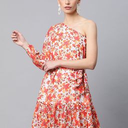 Global Republic Floral Print One Shoulder Puff Sleeve Fit and Flared Dress-image-70
