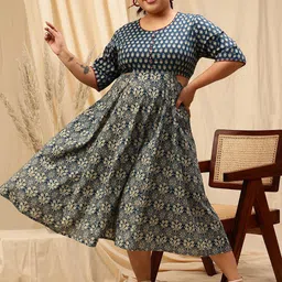 CURVY STREET Ethnic Motifs Print A-Line Dress-image-83