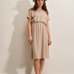 BIGDART Self Design V-Neck Fit and Flare Midi Dress-7