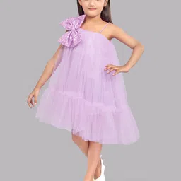 Pink Chick Girls One Shoulder Bow Detail Tulle Net A-Line Dress-image-86