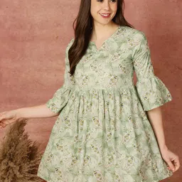 antaran Floral Print Bell Sleeve Pure Cotton A-Line Dress-image-36