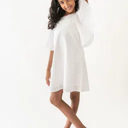 A Little Fable Girls Round Neck Flared Sleeves Cotton A-Line Dress-image-38