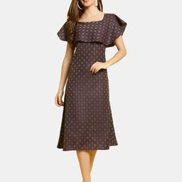 Enchanted Drapes Geometric Printed Round Neck Cape Sleeves Cotton A-Line Dress-image-21
