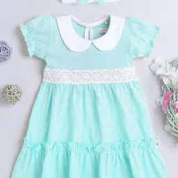 BUMZEE Infants Girls Peter Pan Collar Cotton A-Line Dress With Headband-image-96