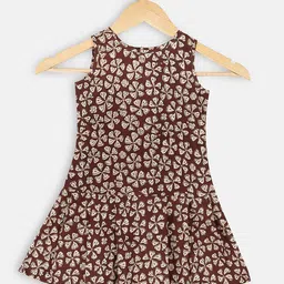 charkhee Girls Brown Floral A-Line Dress-image-37