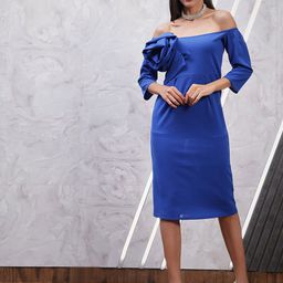 Athena Off-Shoulder Neck Scuba Three-Quarter Sleeves Opaque A-Line Dress-image-50