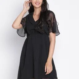 DRAAX Fashions Self Design Gathered A-Line Dress-image-17