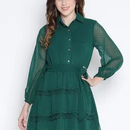 DRAAX Fashions Self Design Tiered Chiffon A-Line Mini Dress-image-75