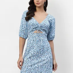 aayu Floral Printed V-Neck A-Line Dress-image-7