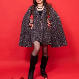 HOITY MOPPET Girls Self Design V-Neck Long Cape Sleeves Silk A-Line Coat Dress-picture-17