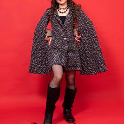 HOITY MOPPET Girls Self Design V-Neck Long Cape Sleeves Silk A-Line Coat Dress-picture-15