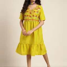 Sangria Girls Ethnic Motifs Embroidered A-Line Dress-image-40