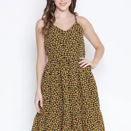 DRAAX Fashions Floral Printed Shoulder Strap A-Line Dress-picture-13