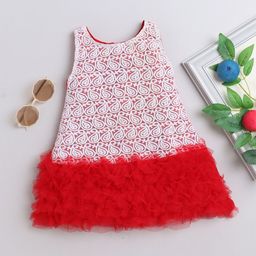 MANY FROCKS & Girls Round Neck Floral Net A-Line Dress-image-49