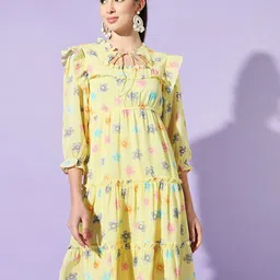 Slenor Floral Print Tie-Up Neck Georgette A-Line Dress-image-44