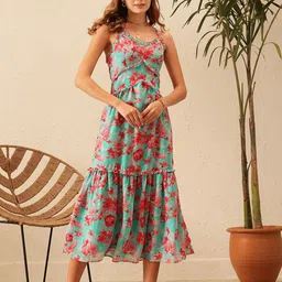 STREET 9 Floral Print Georgette A-Line Dress-image-87