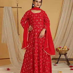 Virah Fashion Round Neck Gotta Patti Georgette Ethnic Dress With Dupatta-picture-29