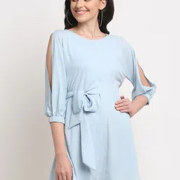 La Zoire Blue Slit Sleeves A-Line Dress-picture-4