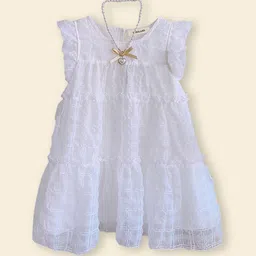 INCLUD Girls Layered Round Neck Flutter Sleeves A-Line Dress-image-27