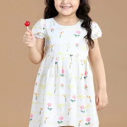 Hola Bonita Girls Floral Print Round Neck Flutter Sleeve A-Line Dress-image-11