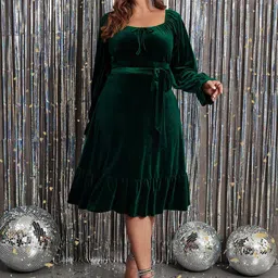 DressBerry Curve Women Round Neck Fit and Flare Plus Size Knee Length Dress-45