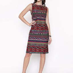 250 DESIGNS Women Black & Red Tribal Georgette Sheath Dress-image-96