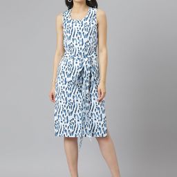 am ma White & Blue A-Line Dress-image-50